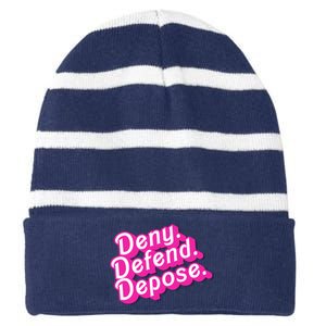 Deny Defend Depose Hot Pi Nk Doll Logo Luigi Mangione Striped Beanie with Solid Band