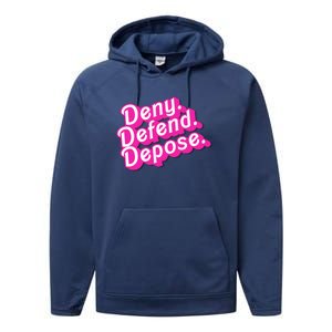 Deny Defend Depose Hot Pi Nk Doll Logo Luigi Mangione Performance Fleece Hoodie