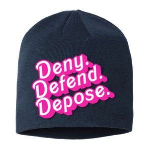 Deny Defend Depose Hot Pi Nk Doll Logo Luigi Mangione Sustainable Beanie