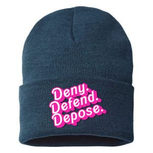 Deny Defend Depose Hot Pi Nk Doll Logo Luigi Mangione Sustainable Knit Beanie