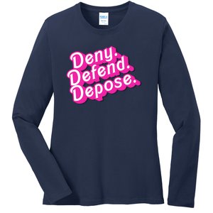 Deny Defend Depose Hot Pi Nk Doll Logo Luigi Mangione Ladies Long Sleeve Shirt