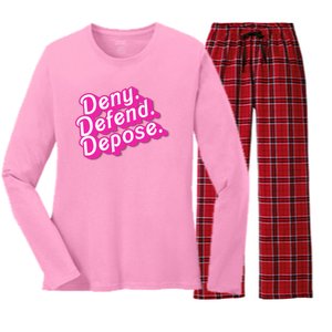 Deny Defend Depose Hot Pi Nk Doll Logo Luigi Mangione Women's Long Sleeve Flannel Pajama Set 