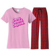 Deny Defend Depose Hot Pi Nk Doll Logo Luigi Mangione Women's Flannel Pajama Set