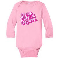 Deny Defend Depose Hot Pi Nk Doll Logo Luigi Mangione Baby Long Sleeve Bodysuit