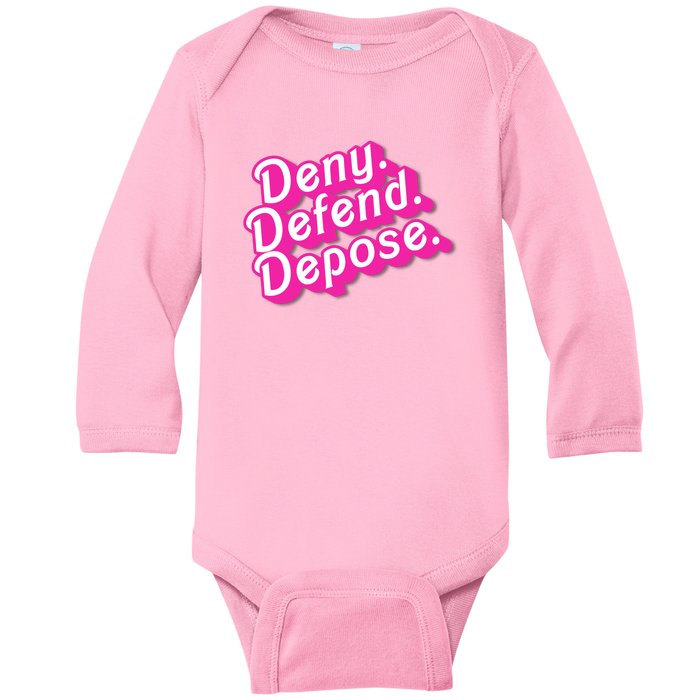 Deny Defend Depose Hot Pi Nk Doll Logo Luigi Mangione Baby Long Sleeve Bodysuit