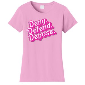 Deny Defend Depose Hot Pi Nk Doll Logo Luigi Mangione Women's T-Shirt