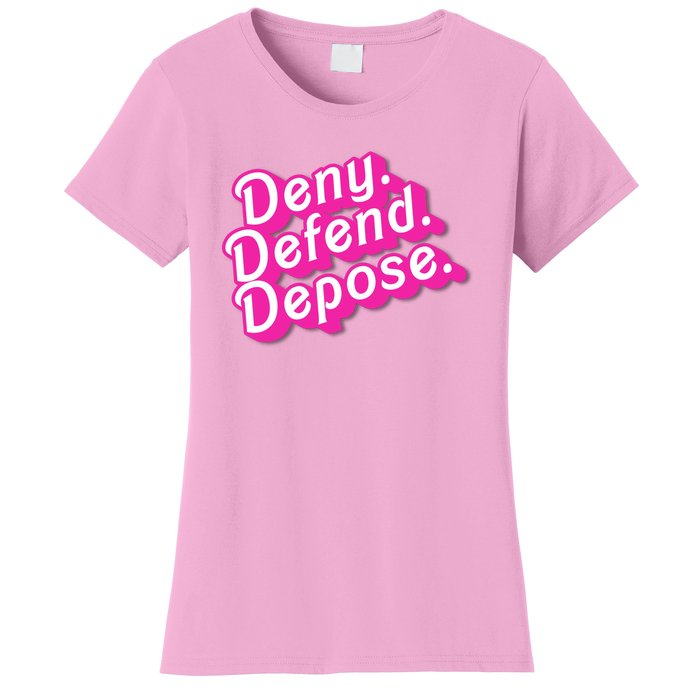 Deny Defend Depose Hot Pi Nk Doll Logo Luigi Mangione Women's T-Shirt