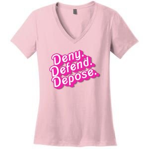 Deny Defend Depose Hot Pi Nk Doll Logo Luigi Mangione Women's V-Neck T-Shirt