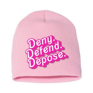 Deny Defend Depose Hot Pi Nk Doll Logo Luigi Mangione Short Acrylic Beanie