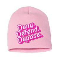 Deny Defend Depose Hot Pi Nk Doll Logo Luigi Mangione Short Acrylic Beanie