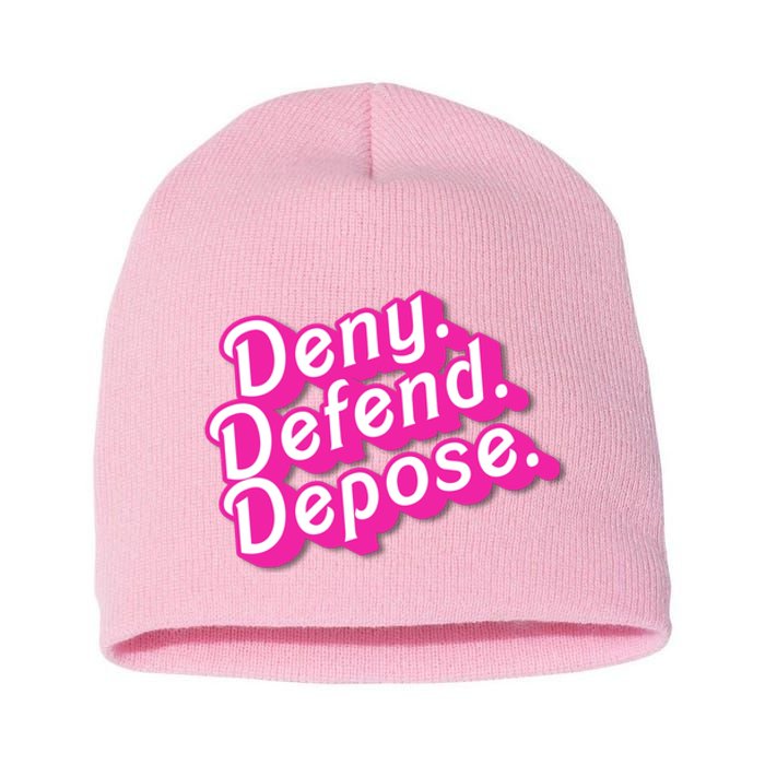 Deny Defend Depose Hot Pi Nk Doll Logo Luigi Mangione Short Acrylic Beanie