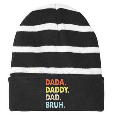 Dada Daddy Dad Bruh Fathers Day Funny Vintage Striped Beanie with Solid Band