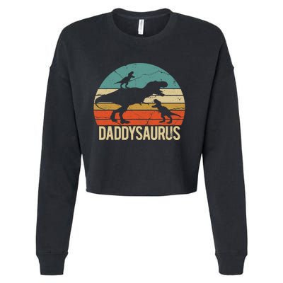 Daddy Dinosaur Daddysaurus 2 Two christmas Gift For Dad Cropped Pullover Crew