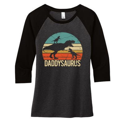 Daddy Dinosaur Daddysaurus 2 Two christmas Gift For Dad Women's Tri-Blend 3/4-Sleeve Raglan Shirt