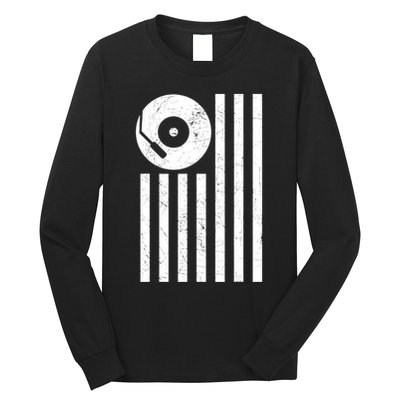 Dj Deejay Disk Jockey Turntable American Flag Djing Long Sleeve Shirt