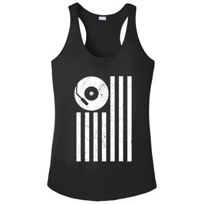 Dj Deejay Disk Jockey Turntable American Flag Djing Ladies PosiCharge Competitor Racerback Tank