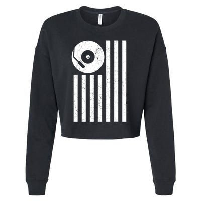 Dj Deejay Disk Jockey Turntable American Flag Djing Cropped Pullover Crew