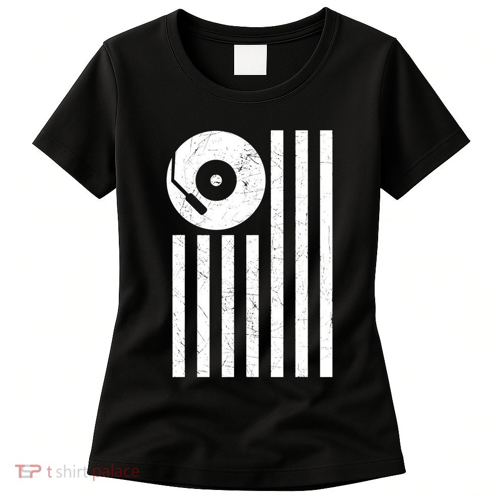 Dj Deejay Disk Jockey Turntable American Flag Djing Womens T-Shirt