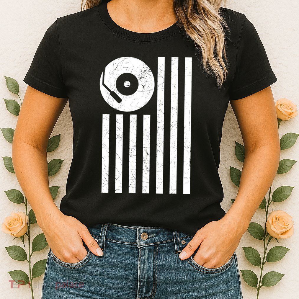 Dj Deejay Disk Jockey Turntable American Flag Djing Womens T-Shirt