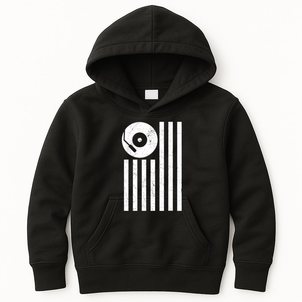 Dj Deejay Disk Jockey Turntable American Flag Djing Kids Hoodie