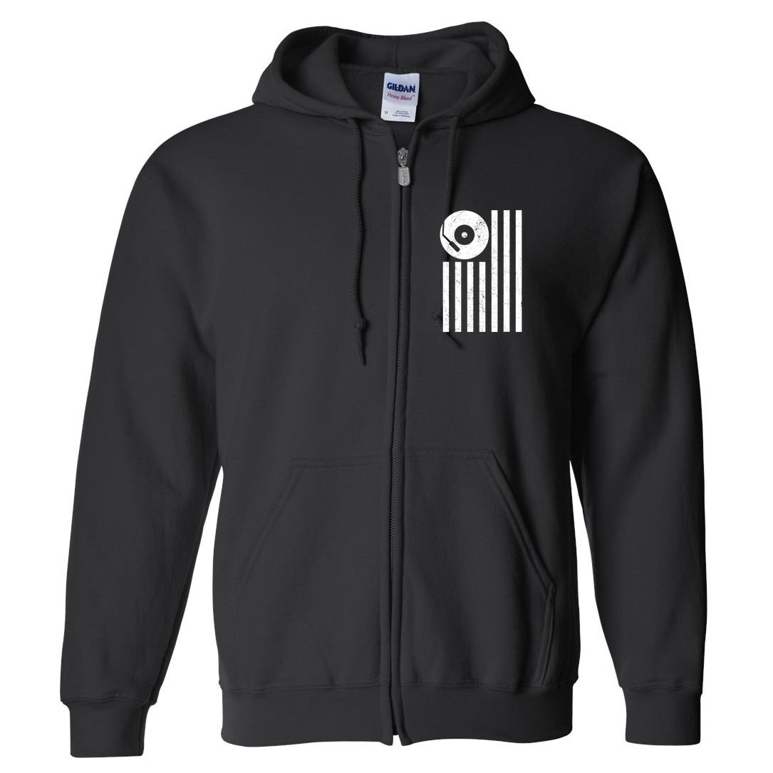 Dj Deejay Disk Jockey Turntable American Flag Djing Full Zip Hoodie