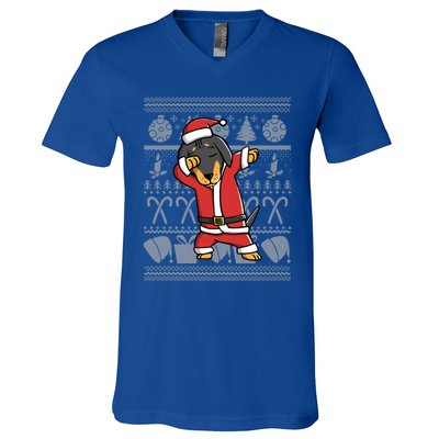 Dabbing Dachshund Dab Dance Funny Dog Christmas Gift V-Neck T-Shirt