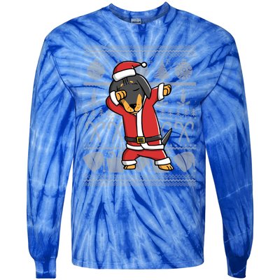 Dabbing Dachshund Dab Dance Funny Dog Christmas Gift Tie-Dye Long Sleeve Shirt