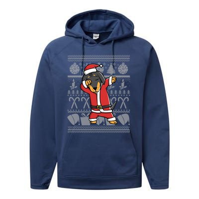 Dabbing Dachshund Dab Dance Funny Dog Christmas Gift Performance Fleece Hoodie