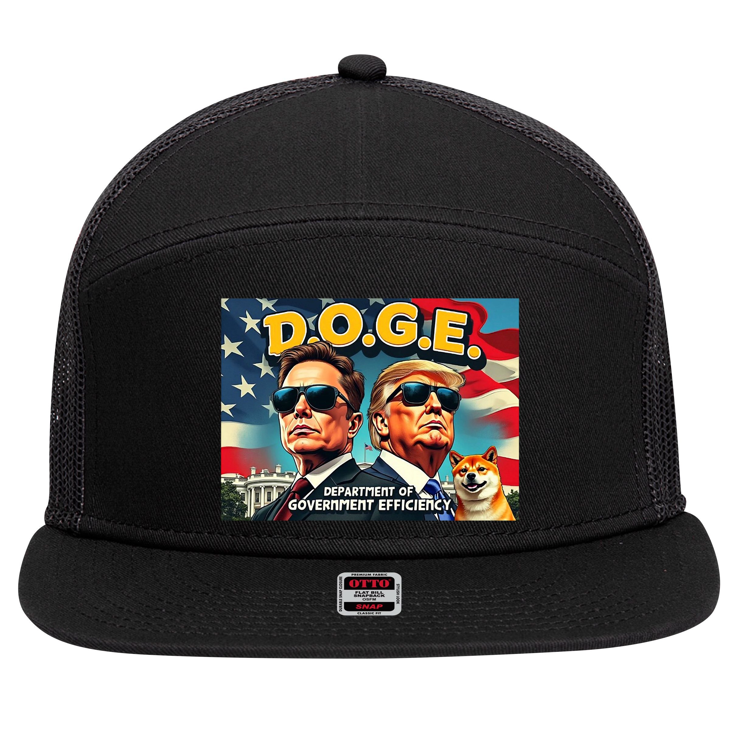 D.O.G.E Doge Department Of Government Efficiency Trump Elon 7 Panel Mesh Trucker Snapback Hat