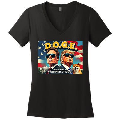 D.O.G.E Doge Department Of Government Efficiency Trump Elon Women's V-Neck T-Shirt