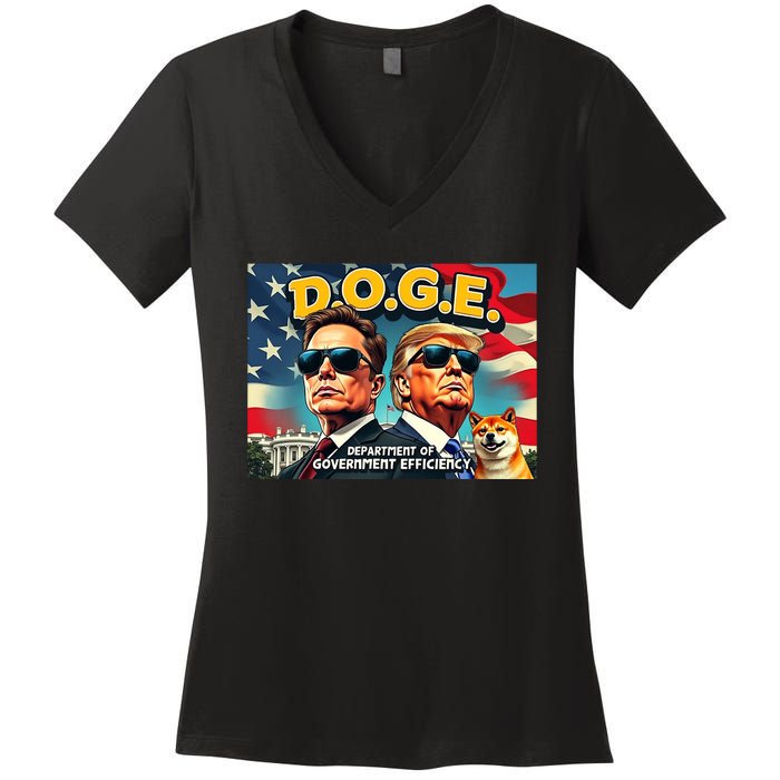 D.O.G.E Doge Department Of Government Efficiency Trump Elon Women's V-Neck T-Shirt