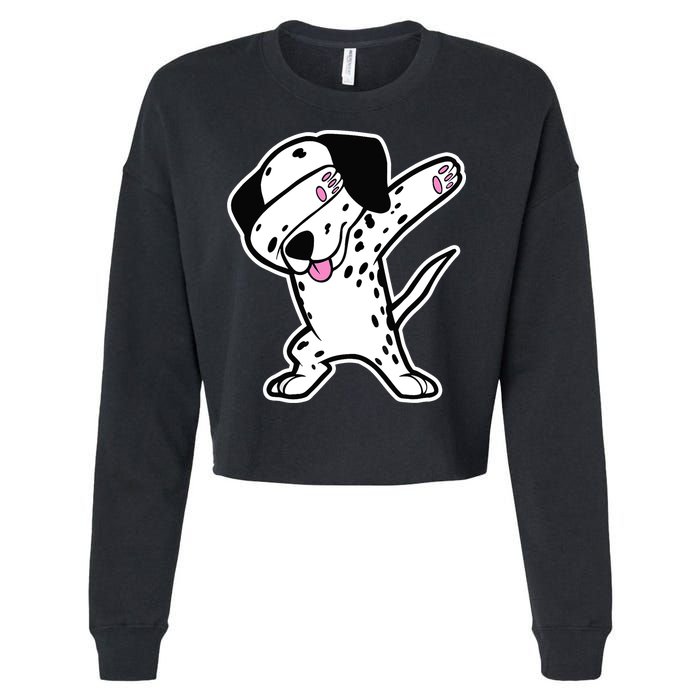 Dalmatian Dabbing Design Funny Dalmation Dab Dog Dance Cropped Pullover Crew
