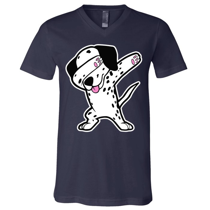 Dalmatian Dabbing Design Funny Dalmation Dab Dog Dance V-Neck T-Shirt