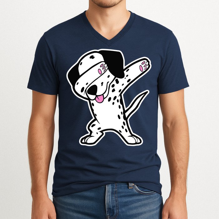 Dalmatian Dabbing Design Funny Dalmation Dab Dog Dance V-Neck T-Shirt
