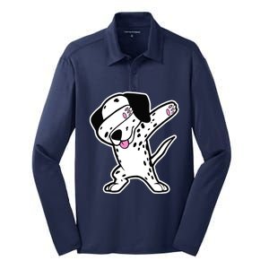 Dalmatian Dabbing Design Funny Dalmation Dab Dog Dance Silk Touch Performance Long Sleeve Polo