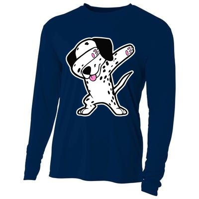 Dalmatian Dabbing Design Funny Dalmation Dab Dog Dance Cooling Performance Long Sleeve Crew
