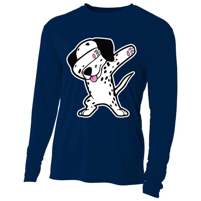 Dalmatian Dabbing Design Funny Dalmation Dab Dog Dance Cooling Performance Long Sleeve Crew