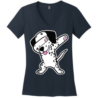 Dalmatian Dabbing Design Funny Dalmation Dab Dog Dance Women's V-Neck T-Shirt