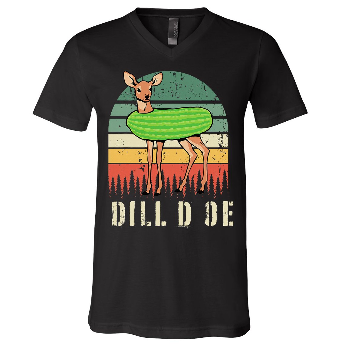 Dill Doe Deer Sunset Pickle Animal Funny Adult Humor Forest V-Neck T-Shirt
