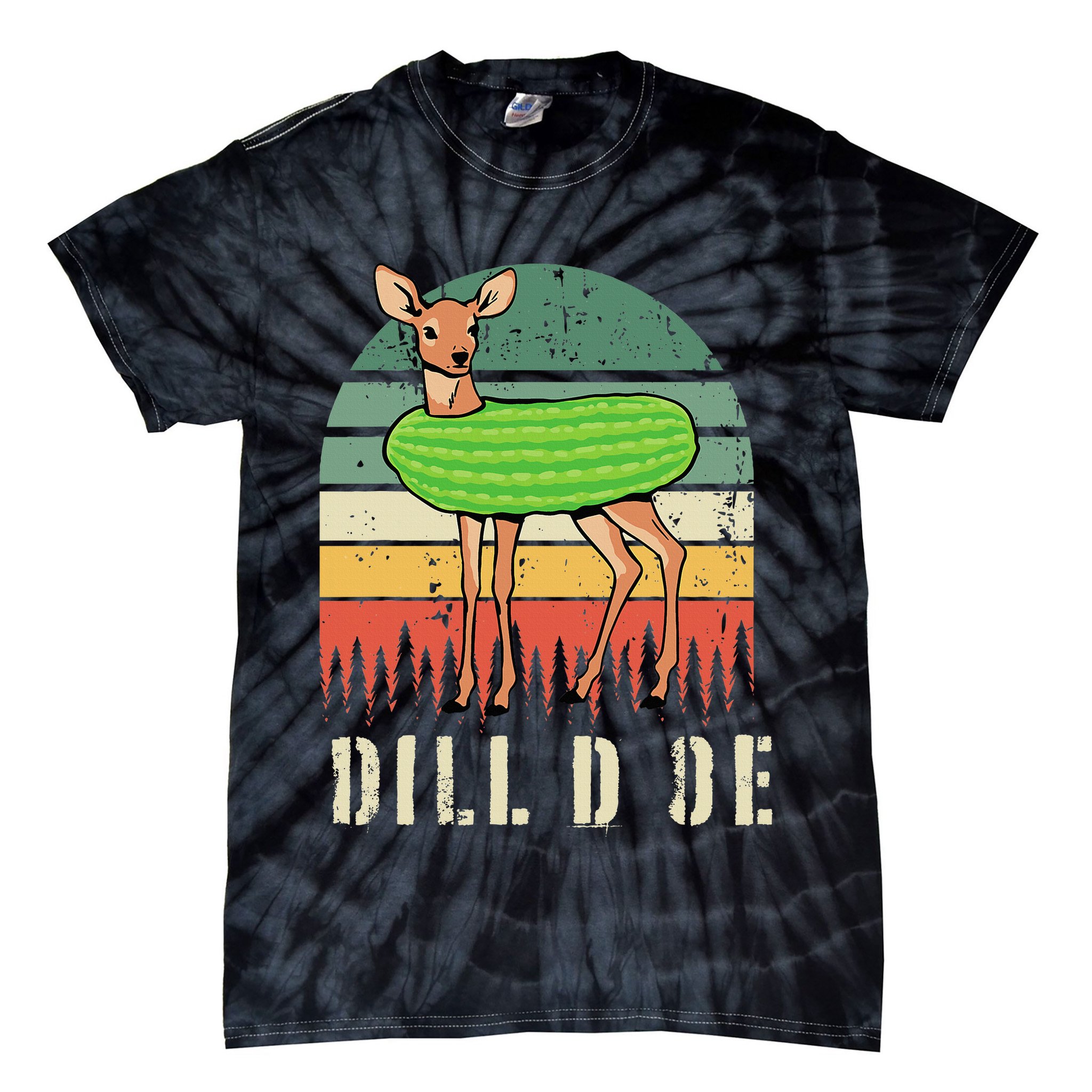 Dill Doe Deer Sunset Pickle Animal Funny Adult Humor Forest Tie-Dye T-Shirt