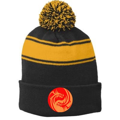 Dueling Dragons Stripe Pom Pom Beanie