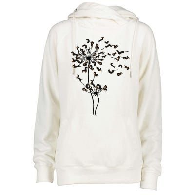 Dachshund Dandelion Womens Funnel Neck Pullover Hood