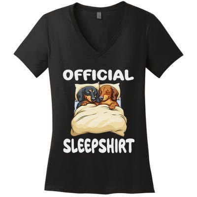 Dachshund Doxie Dog Sleep Pajamas Nightgown Women's V-Neck T-Shirt