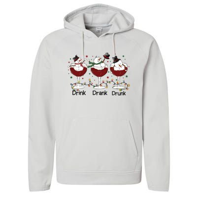 Drink Drank Drunk Funny Snowman Christmas Wine Performance Fleece Hoodie