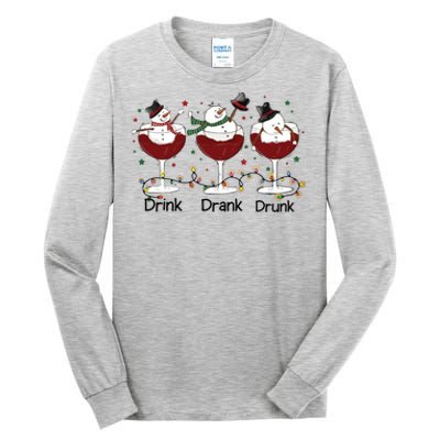 Drink Drank Drunk Funny Snowman Christmas Wine Tall Long Sleeve T-Shirt