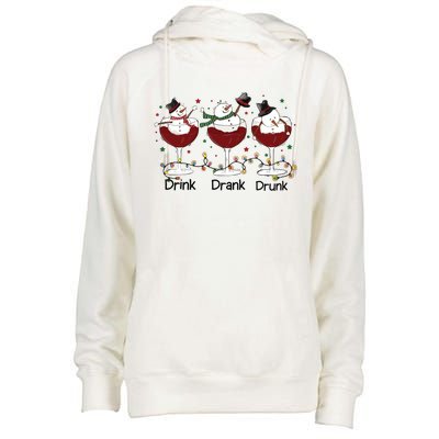 Drink Drank Drunk Funny Snowman Christmas Wine Womens Funnel Neck Pullover Hood