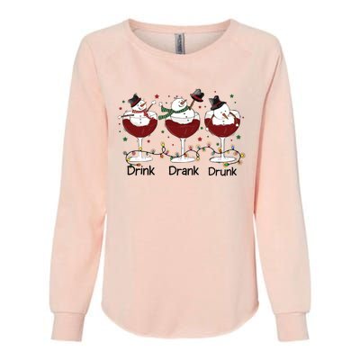 Drink Drank Drunk Funny Snowman Christmas Wine Womens California Wash Sweatshirt