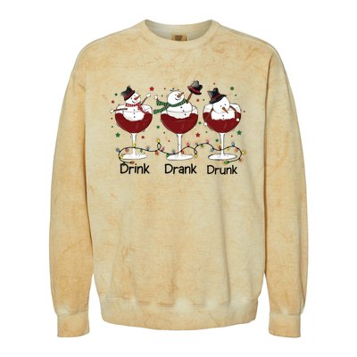 Drink Drank Drunk Funny Snowman Christmas Wine Colorblast Crewneck Sweatshirt