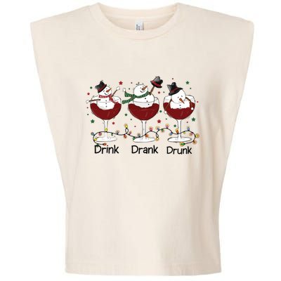 Drink Drank Drunk Funny Snowman Christmas Wine Garment-Dyed Women's Muscle Tee