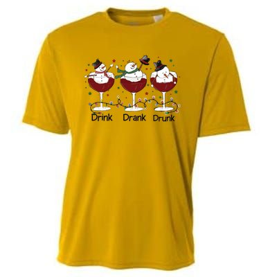 Drink Drank Drunk Funny Snowman Christmas Wine Cooling Performance Crew T-Shirt